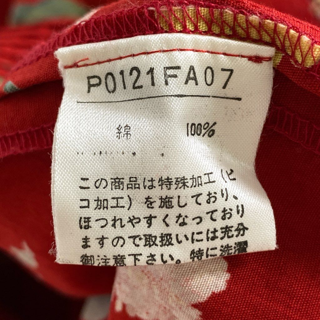 52e7 PINK HOUSE ピンクハウス ロングワンピース シャツワンピース 花柄ワンピース 半袖ワンピース レッド コットン100% レディース