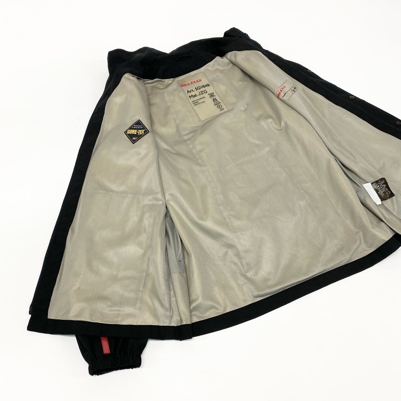 53j28《美品》 PRADA SPORT プラダ スポーツ 00s 袖ロゴ フルジップ ナイロンジャケット SGV84B 48 ブラック フード付 Y2K Vintage ヴィンテージt18r