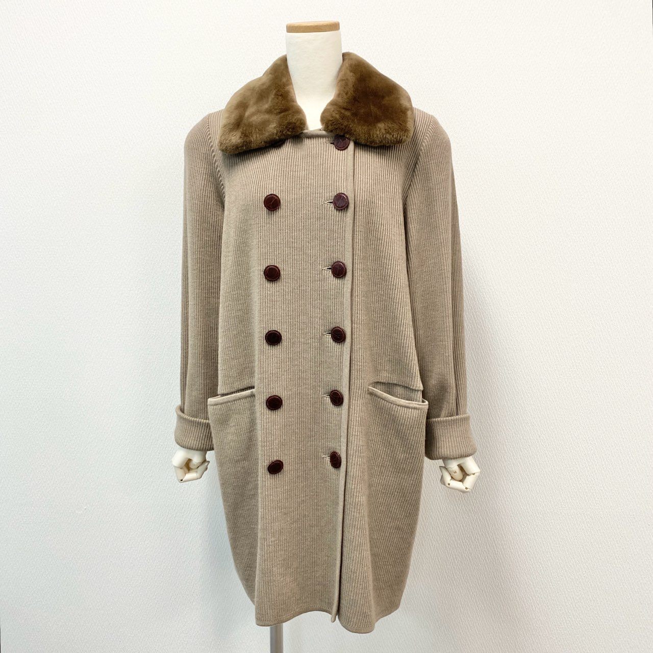 5i12 FOXEY BOUTIQUE フォクシー ブティック ヌートリアファー ニットコート ロングニットカーディガン F ブラウン系 レディースu02t