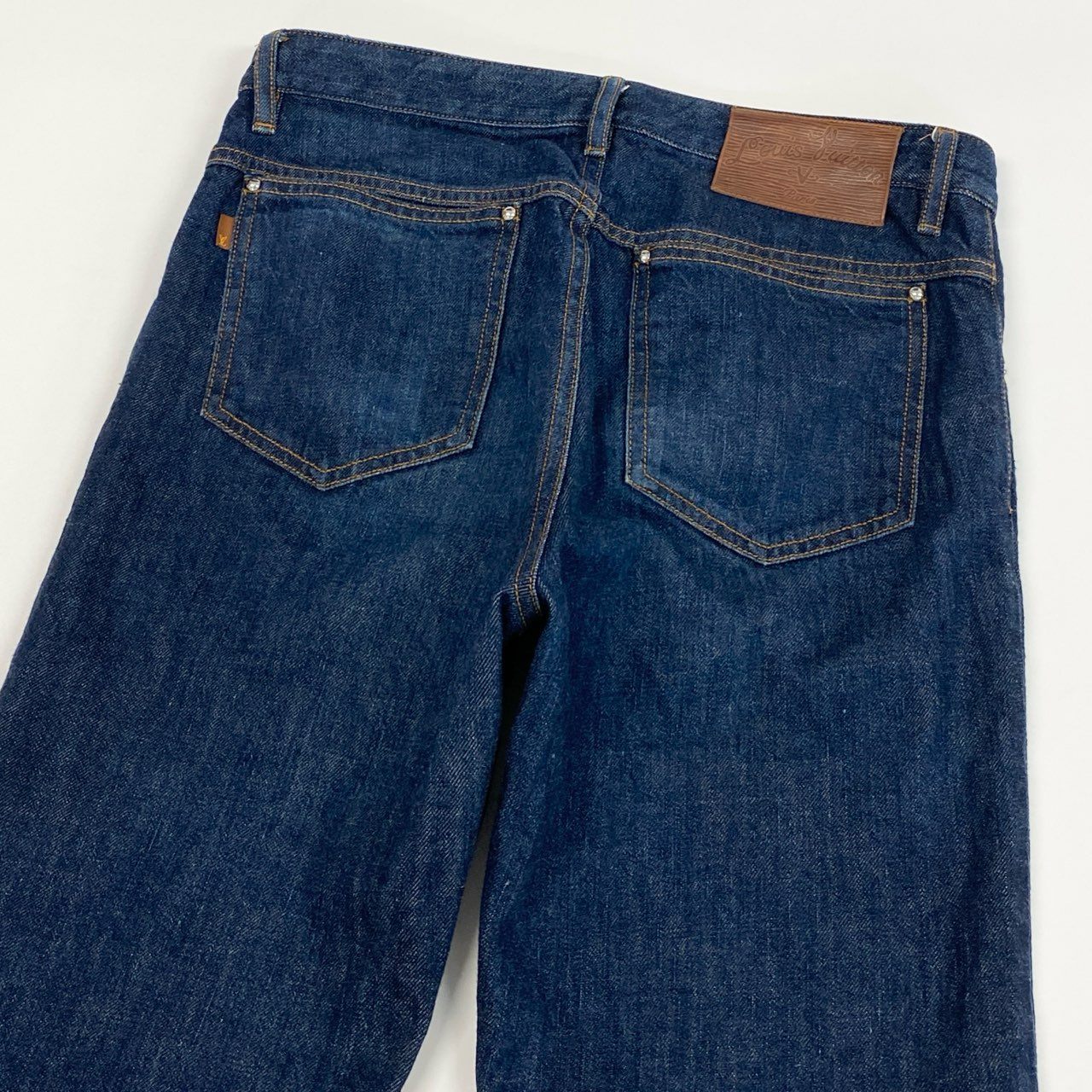 46j3 《美品》 LOUIS VUITTON ルイヴィトン デニムパンツ LV刺繍 ロゴボタン H7D50WDBB SL FR36 インディゴブルー コットン メンズo07t