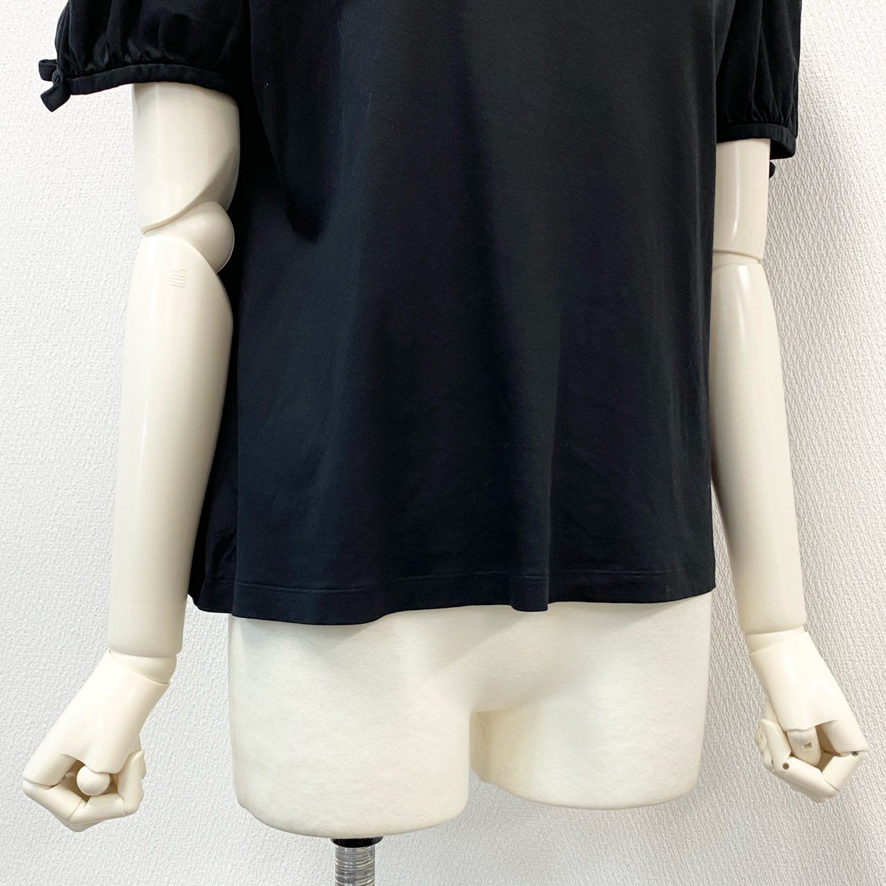 5c21 FOXEY NEW YORK フォクシーニューヨーク プチリュバンTシャツ 半袖Tシャツ 薄手カットソー トップス コットン混 袖リボン 40928 42 L ブラック