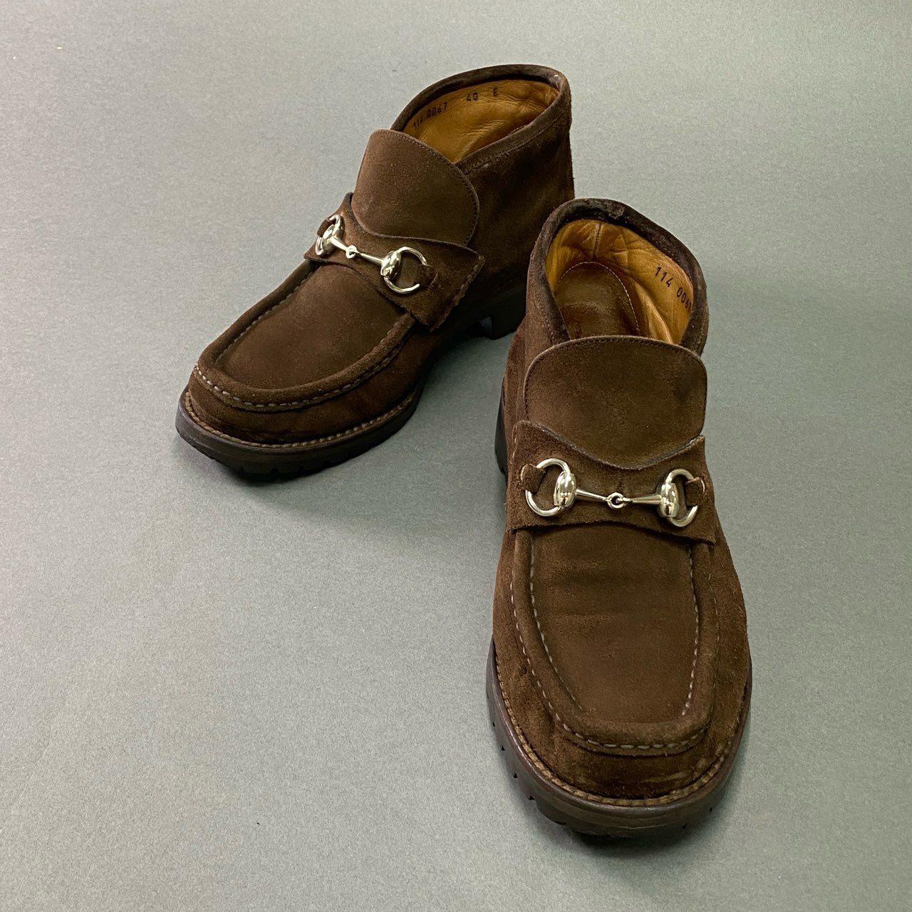 3c3 GUCCI グッチ ホースビット チャッカブーツ ショートブーツ スエードレザー イタリア製 箱付き メンズ 紳士靴 40 ブラウン 本革