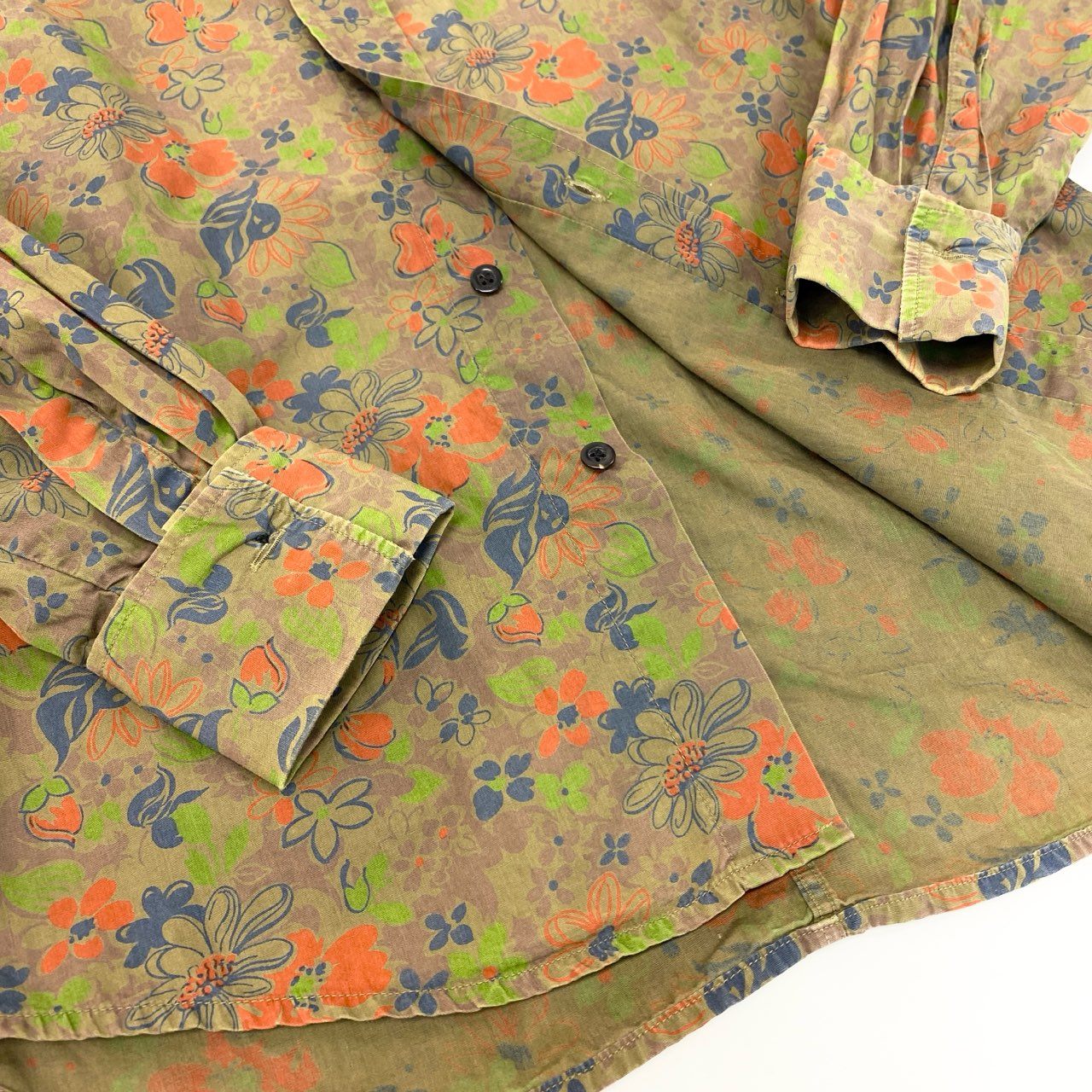 16j20 DRIES VAN NOTEN ドリスヴァンノッテン 長袖シャツ 花柄シャツ トップス ベルギー製 サイズ46 グリーン コットン メンズu02t