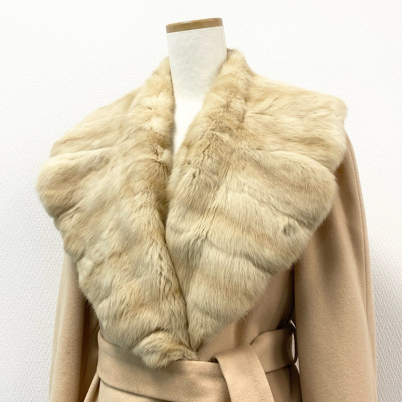 47e9 ESCADA エスカーダ カシミヤ リスファー ロングコート リアルファーコート 毛皮 34 ベージュ系 カシミア100%