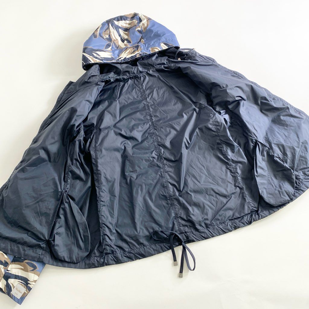 54h9 《美品》 Max Mara The Cube マックスマーラ リバーシブル フーディ ジャケット ブルゾン 無地 総柄 40 ブルー ネイビー ナイロン