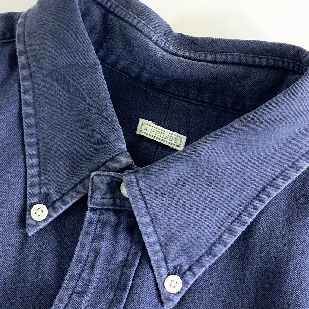 54e7 A.PRESSE アプレッセ 22FW ボタンダウンシャツ BD SHIRT 22AAP-02-07H 2 ネイビー コットンツイル バイオ加工
