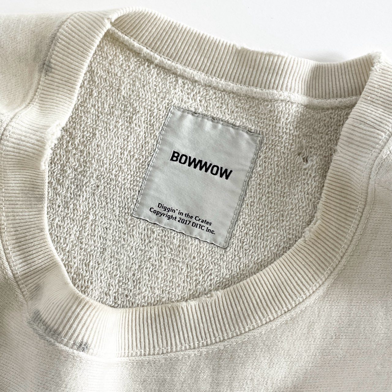 25e26 BOWWOW バウワウ ”YOKO” SWEAT SHIRTS PEACENIK クルーネック スウェット トレーナー ヴィンテージ加工 Lサイズ ライトグレー コットン 日本製