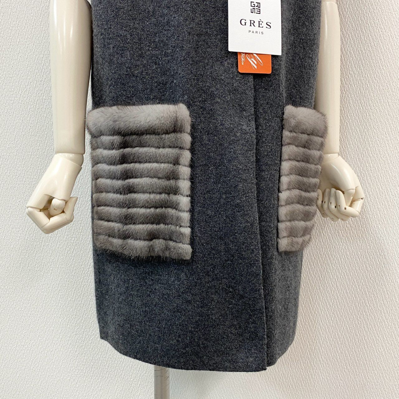 58f20 【新品】定価66万円 GRES PARIS グレ パリ ブルーアイリスミンク ダブルフェイス カシミヤ100% ニットベストコート カシミヤコート サイズL レディース 婦人服 ニットベスト アウター