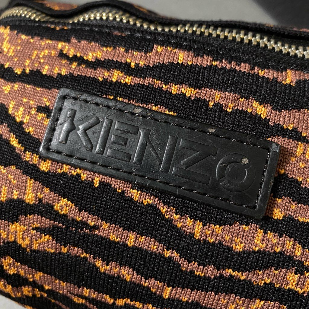 Ff29 KENZO ケンゾー タイガーカモ ウエストポーチ ボディバッグ オレンジ ブラック ロゴパッチ
