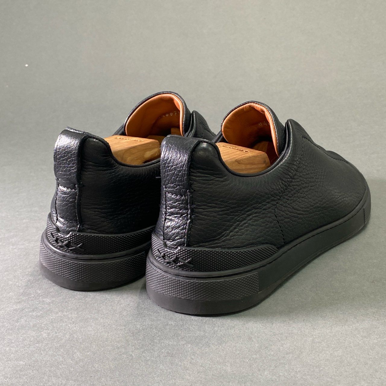 2e2 Ermenegildo Zegna エルメネジルド ゼニア ディアスキン トリプルステッチ スニーカー 7 1/2 ブラック レザー シューズ 革靴 スリッポン