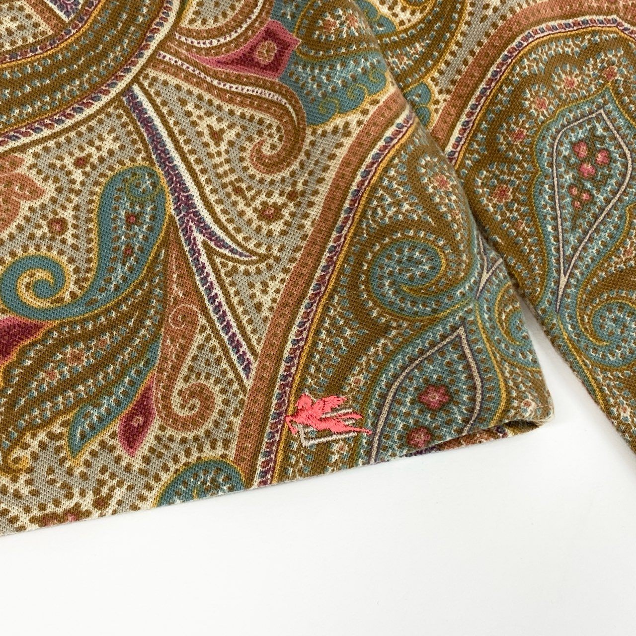 67j6 《美品》 ETRO エトロ イタリア製 長袖ポロシャツ カットソー ペイズリー柄 レディース 女性用 44 ブラウン系u02t