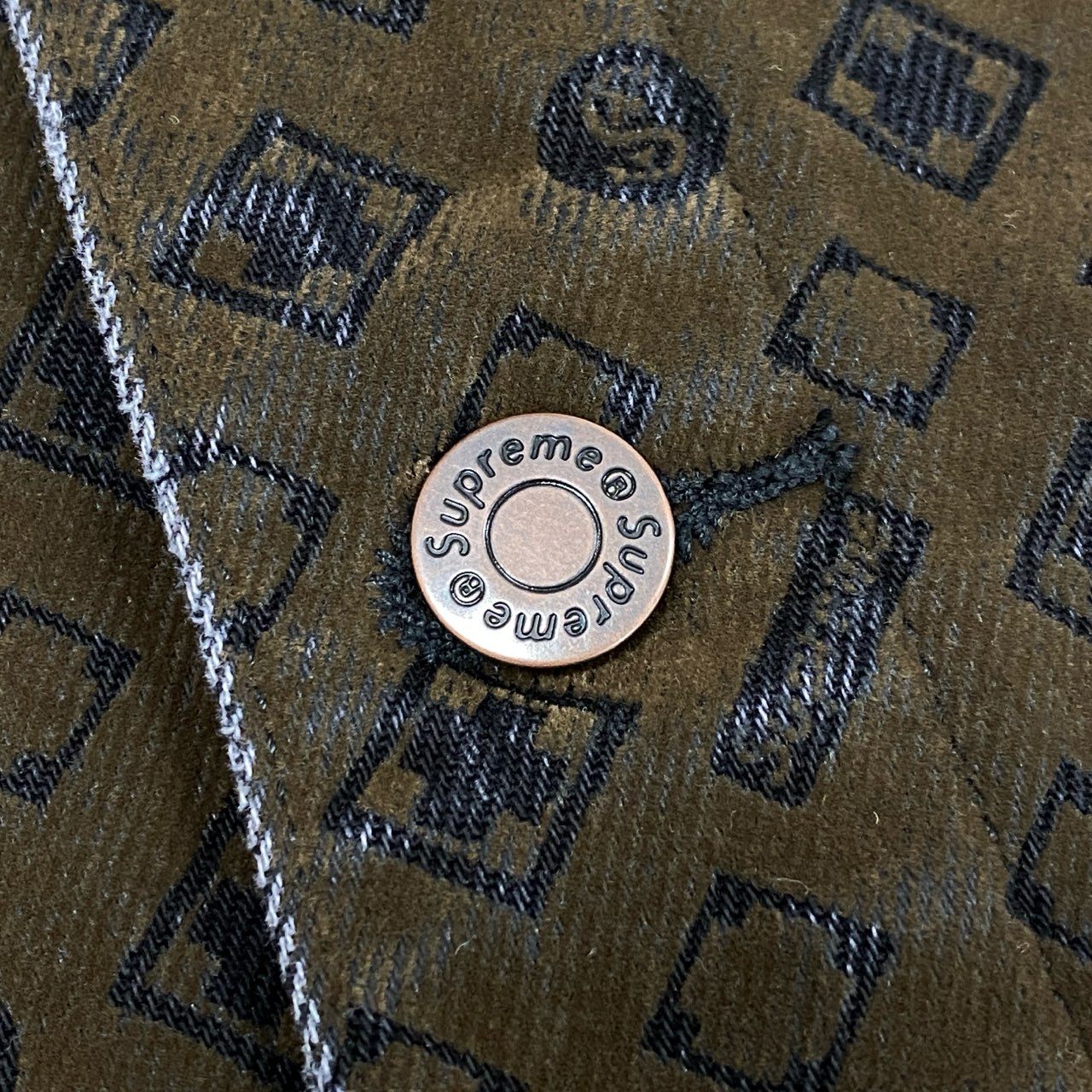 34d4 SUPREME シュプリーム 23SS Flocked Denim Trucker Jacket トラッカージャケット 総柄プリント L ブラウン系