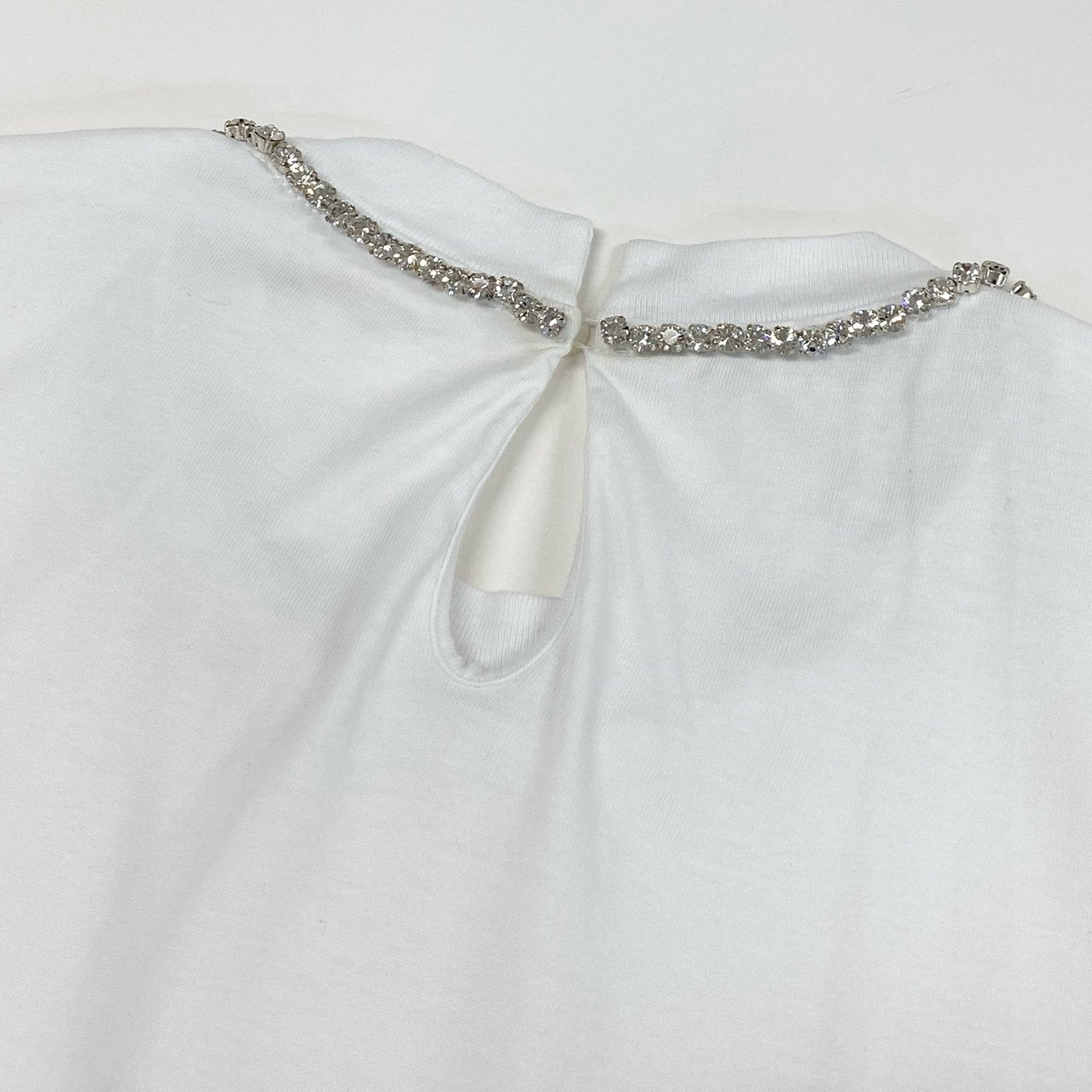 77f24 miu miu ミュウミュウ ロゴプリント 半袖カットソー ラインストーン Tシャツ ショートスリーブ トップス MJN264 XSサイズ ホワイト コットン レディース