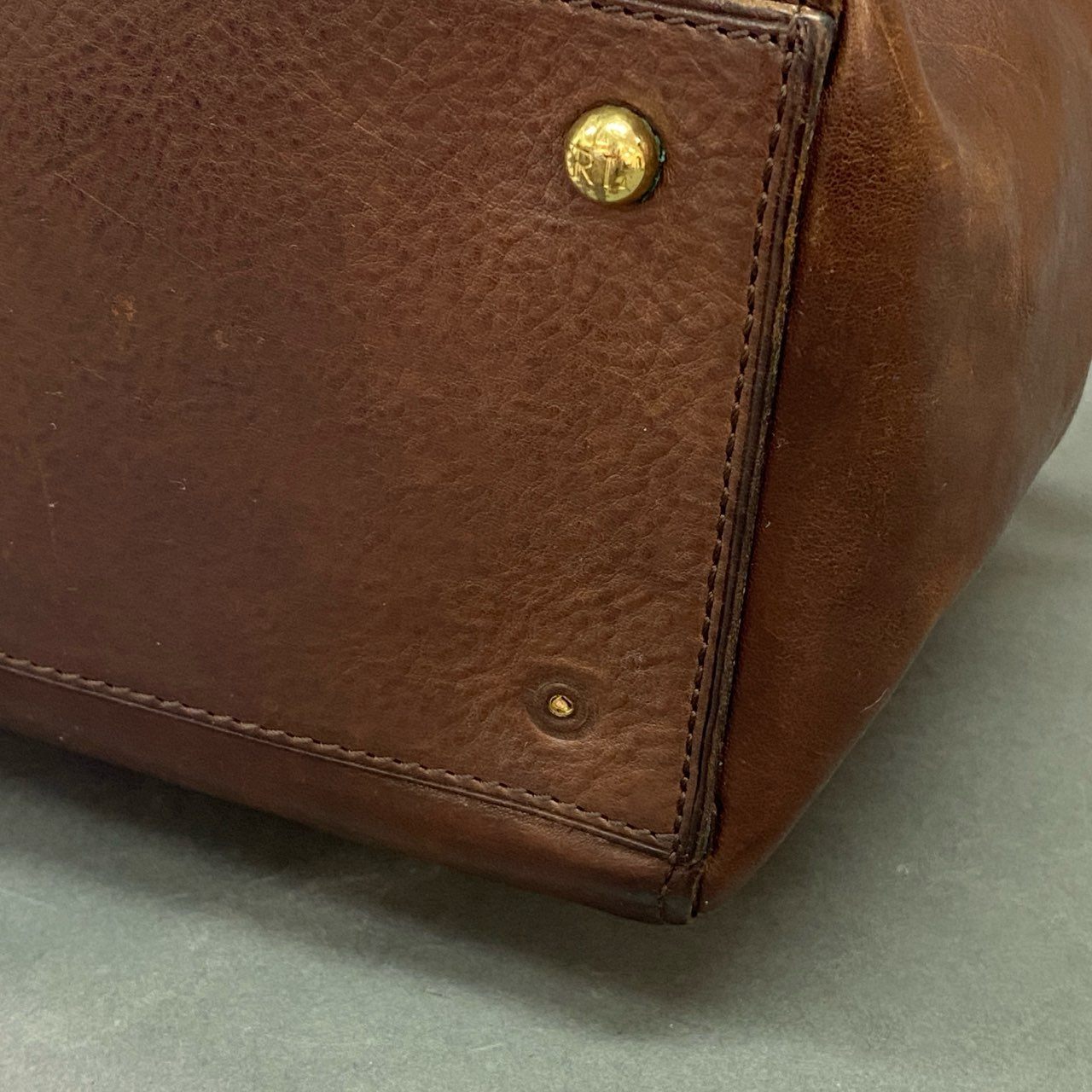 Db28 RALPH LAUREN ラルフローレン ミニボストンバッグ レザーバッグ ショルダーバッグ 2way 裏地チェック柄 ブラウン 本革