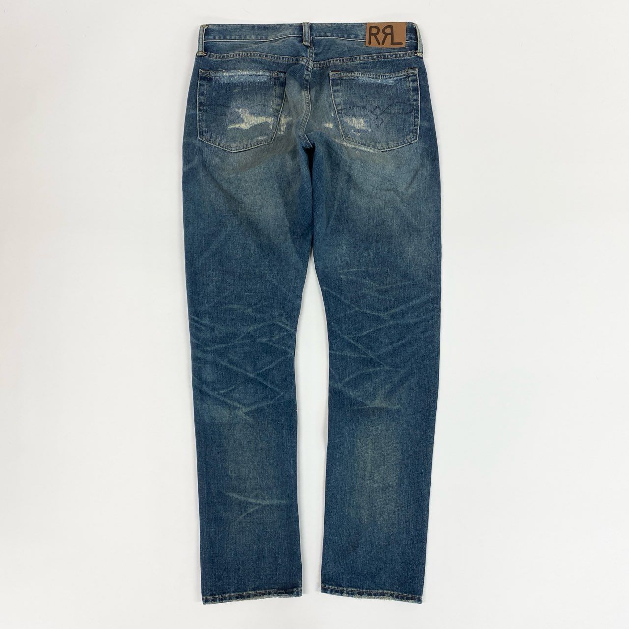 7i25 《美品》RRL ダブルアールエル デニムパンツ ダメージリペア加工 ジップフライ コットン RN41381 30×30 インディゴ メンズk02i