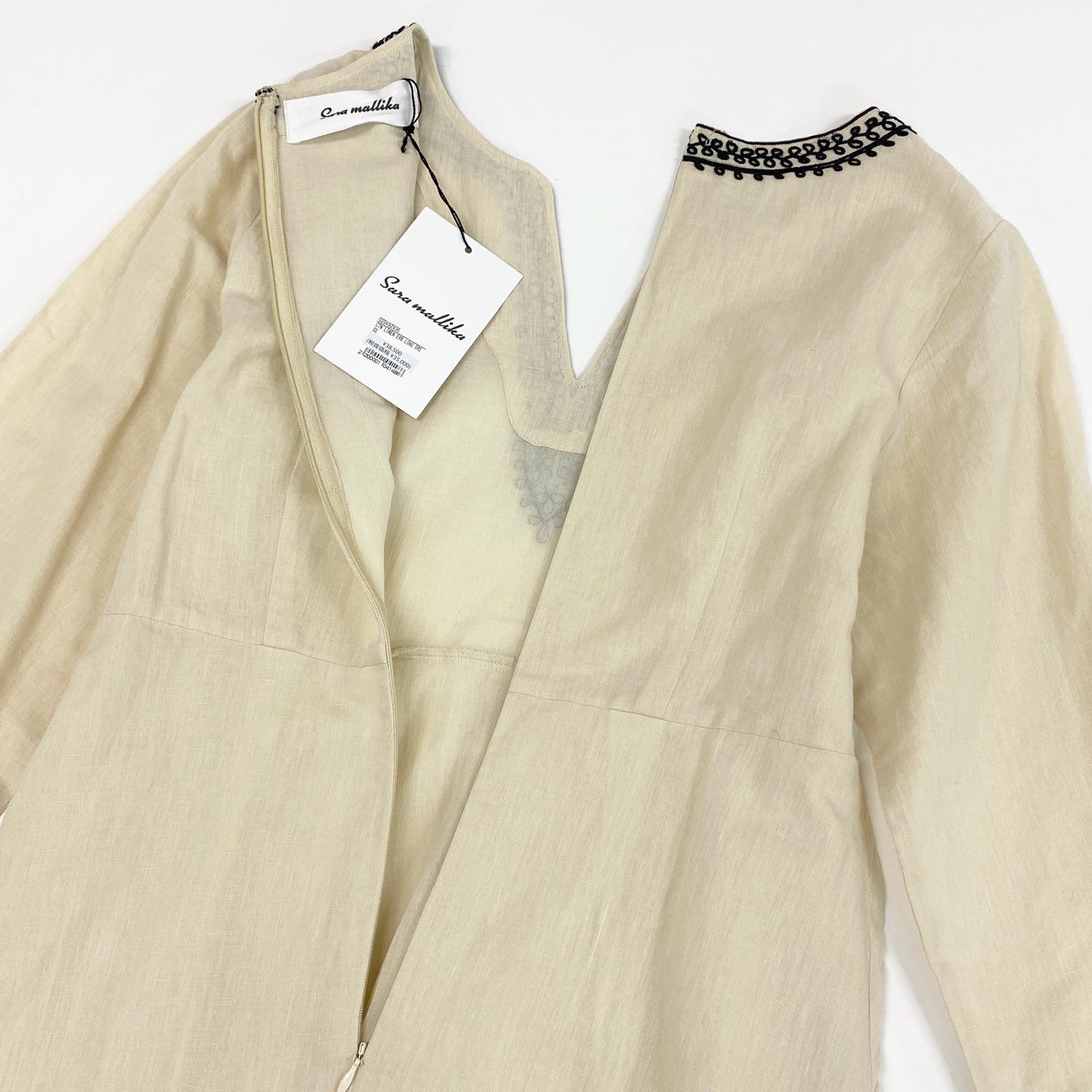 69k20 《タグ付》定価¥38,500 Sara mallika サラマリカ LINEN EMB LONG DRESS リネンロングドレス ワンピース F エクリュ エンブロイダリー