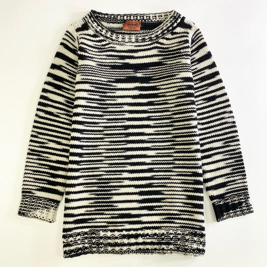 82j11 《美品》 MISSONI ミッソーニ カシミヤ100% モザイクボーダー ニットトップ セーター 40 ホワイト ブラック CASHMERE イタリア製