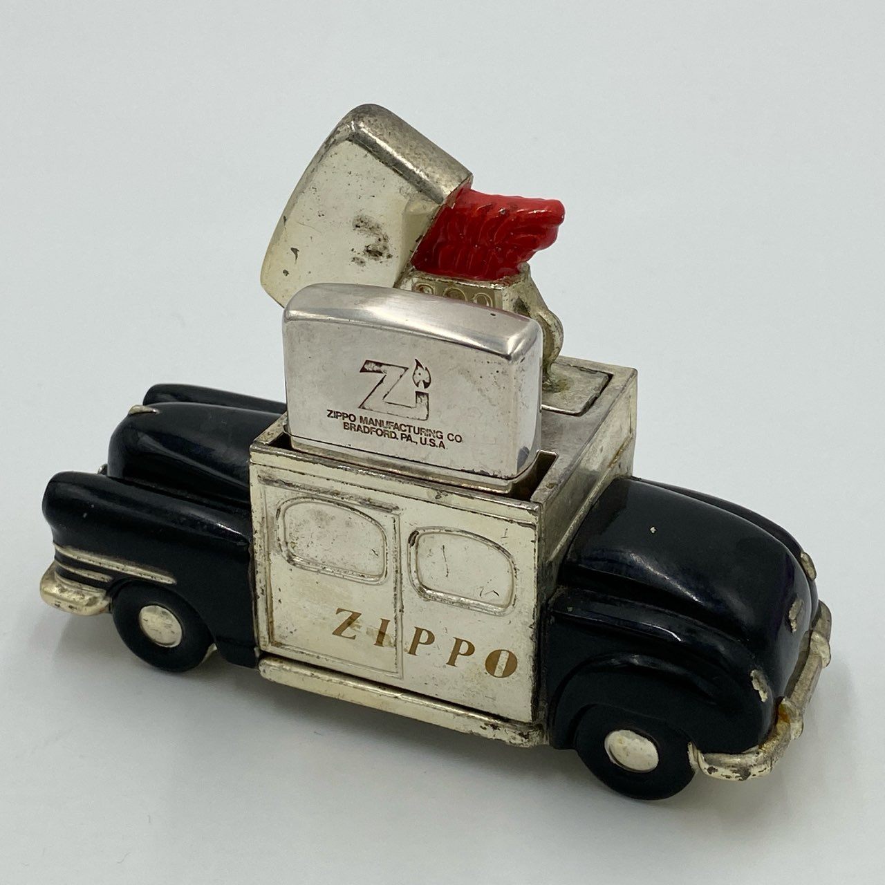 h21 ZIPPO ジッポ オイルライター × 車型ケース Vintage ヴィンテージ シルバー 喫煙具 インテリアt18r