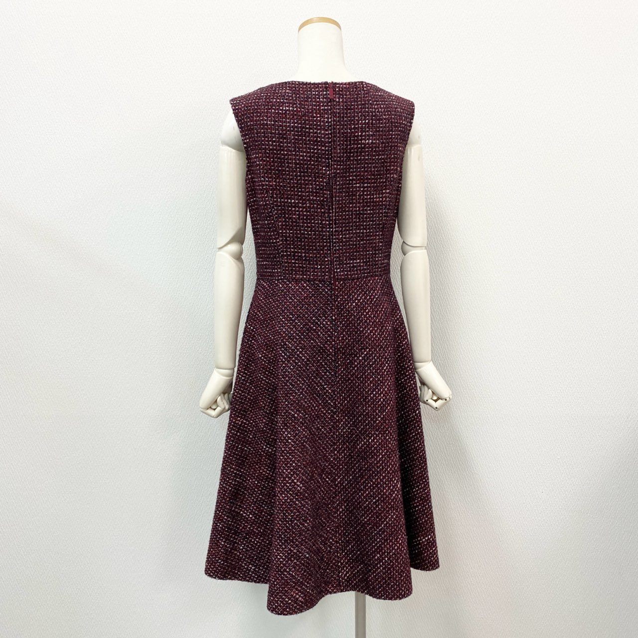 42a23 《美品》 Rene ルネ ラメ入り ツイードワンピース ノースリーブ 6936740 36 レッド DRESS ドレス 日本製