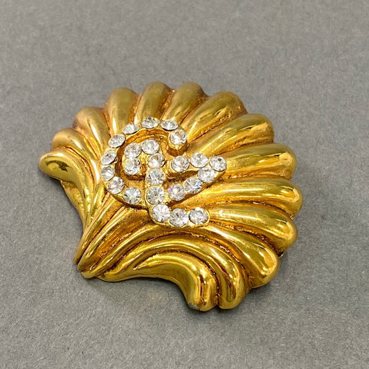 a20 Christian Lacroix クリスチャンラクロワ 貝殻モチーフ ラインストーン ブローチ ゴールド フランス製 アンティーク ヴィンテージ ジュエリー