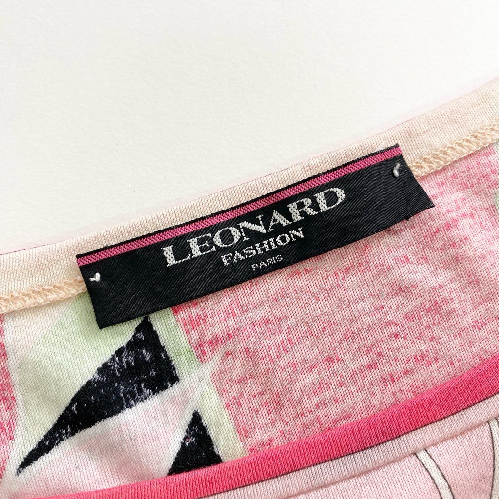 2d10-1 LEONARD レオナール 美しい花柄プリント 半袖カットソー Tシャツ トップス サイズM マルチカラー コットン100% レディース 日本製