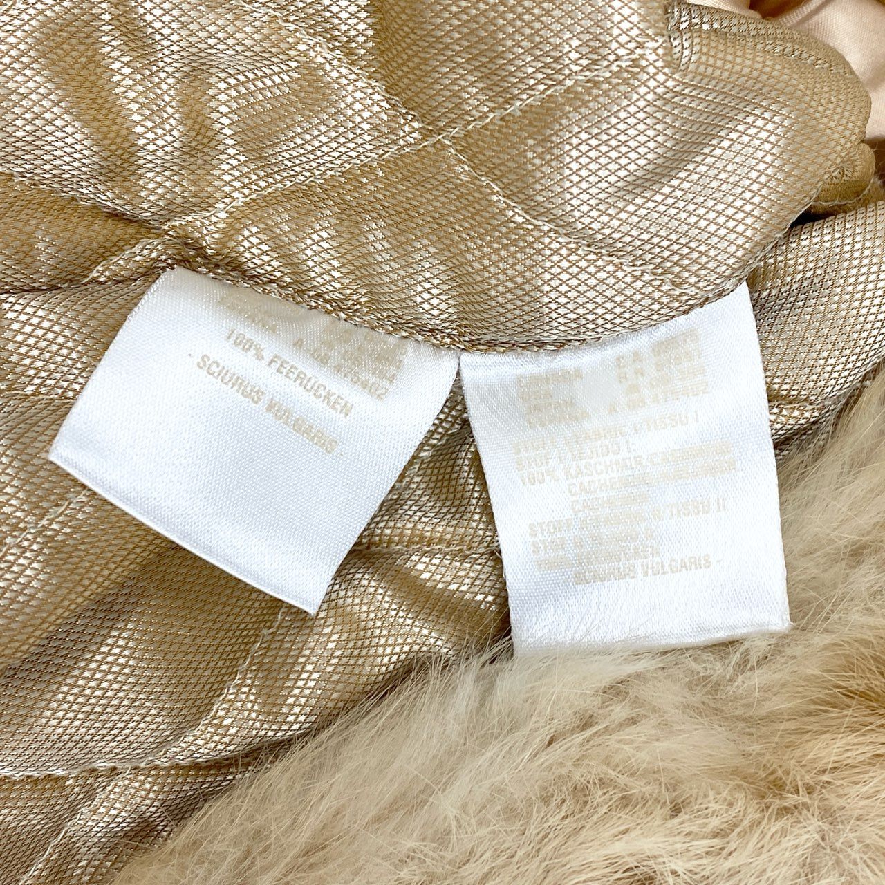 47e9 ESCADA エスカーダ カシミヤ リスファー ロングコート リアルファーコート 毛皮 34 ベージュ系 カシミア100%