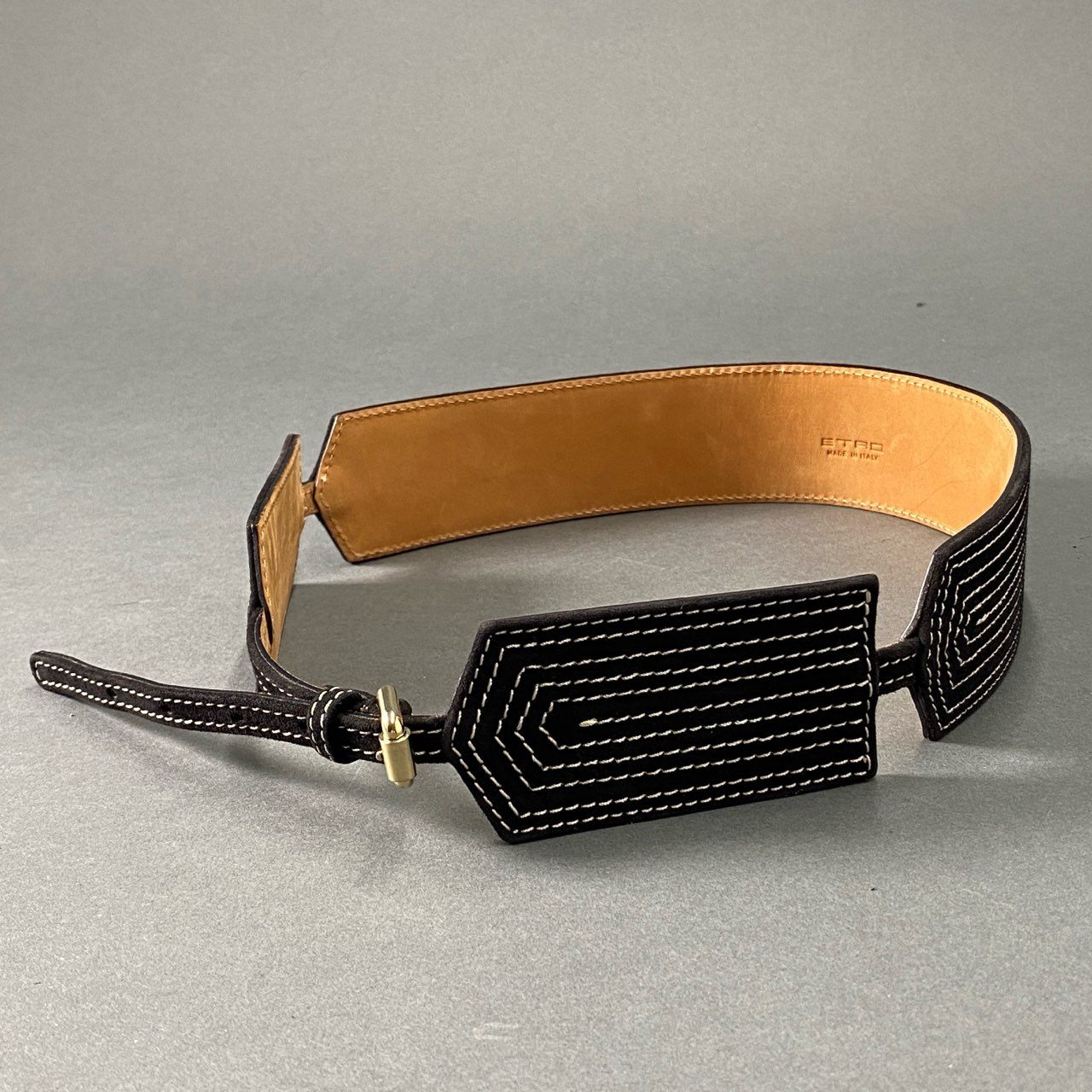 h3 《美品》 ETRO エトロ イタリア製 レザーサッシュベルト 本革 スエード 小物 ブラック