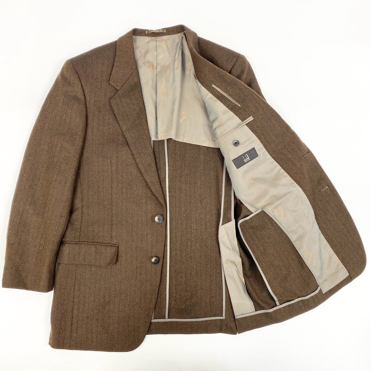 59h28 Dunhill ダンヒル アンコンジャケット テーラードジャケット ブレザー ビジネス フォーマル ブラウン カシミヤ100 メンズo07t