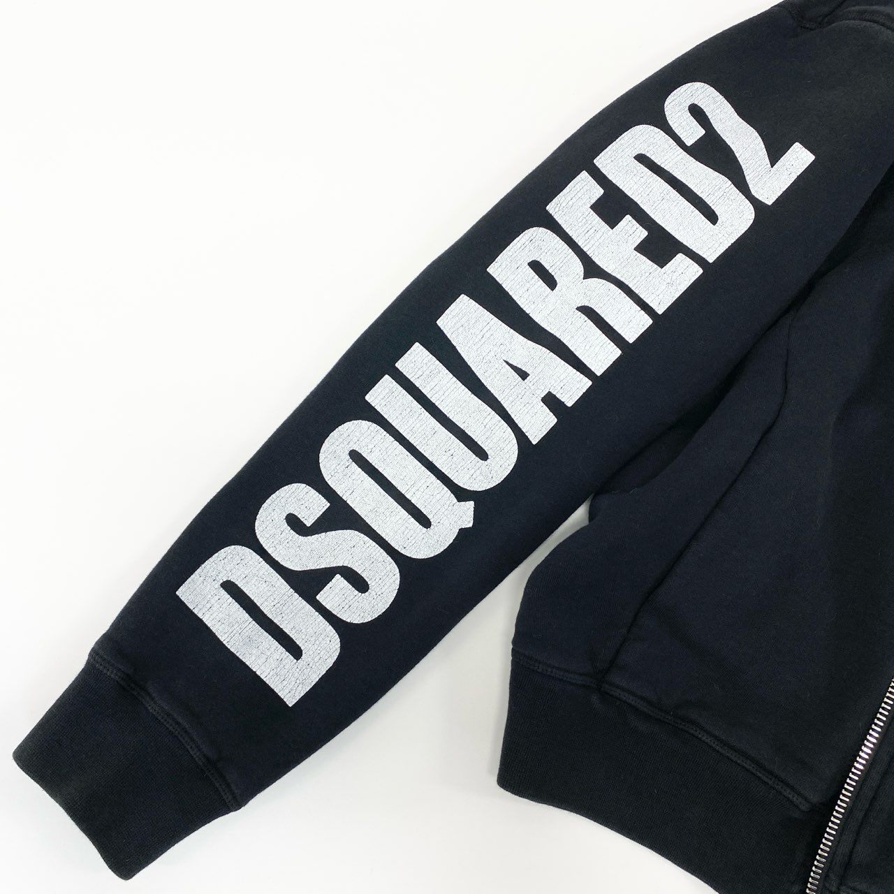 44h26 DSQUARED2 ディースクエアード イタリア製 サイドロゴプリント ジップアップパーカー フーディ S74HG0069 Mサイズ ブラック コットン メンズo07t