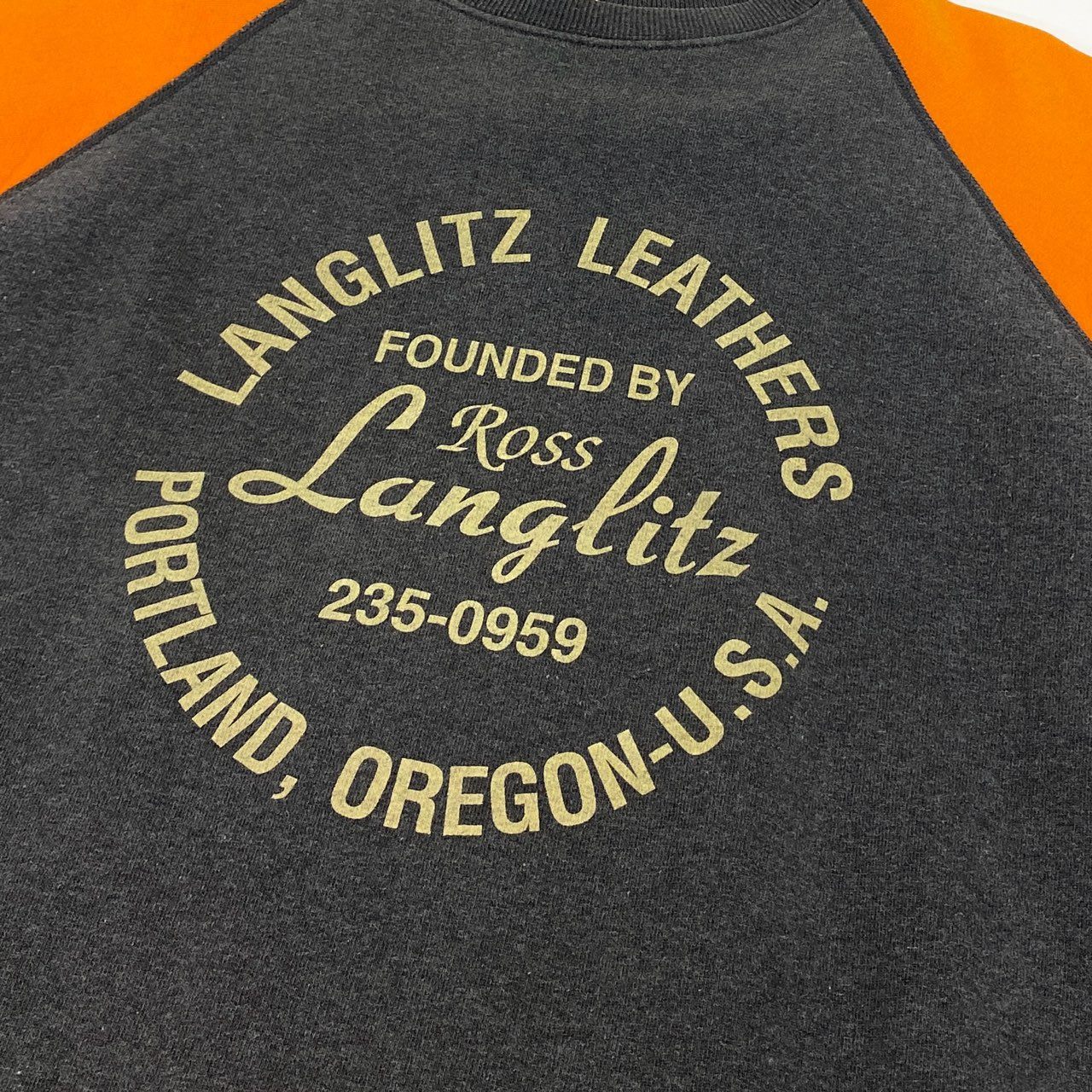 64g4 LANGLITZ LEATHERS ラングリッツレザー 2トーン ラグランスウェット コットン カナダ製 クラシック ストリート メンズ 男性用 グレー×オレンジ