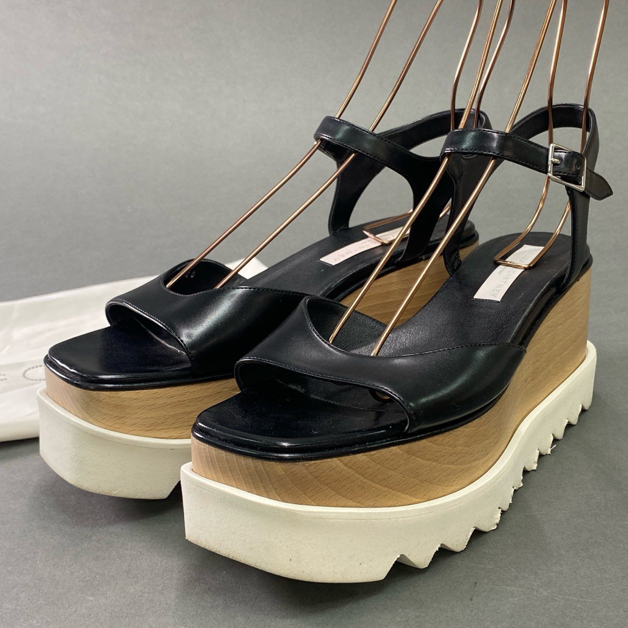 7b14 STELLA McCARTNEY ステラマッカートニー プラットフォームサンダル 40 ブラック レザー ウッド 厚底 シューズ イタリア製