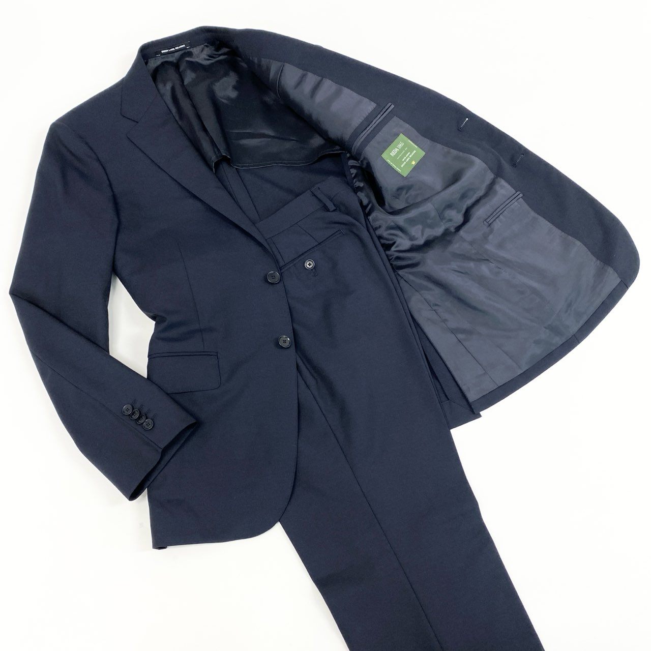 49f2 GREEN LABEL RELAXING united arrows グリーンレーベルリラクシング REDA社生地 セットアップスーツ ジャケット ボトムス ビジネス◎ フォーマル◎ 背抜き 46 ネイビー ウール