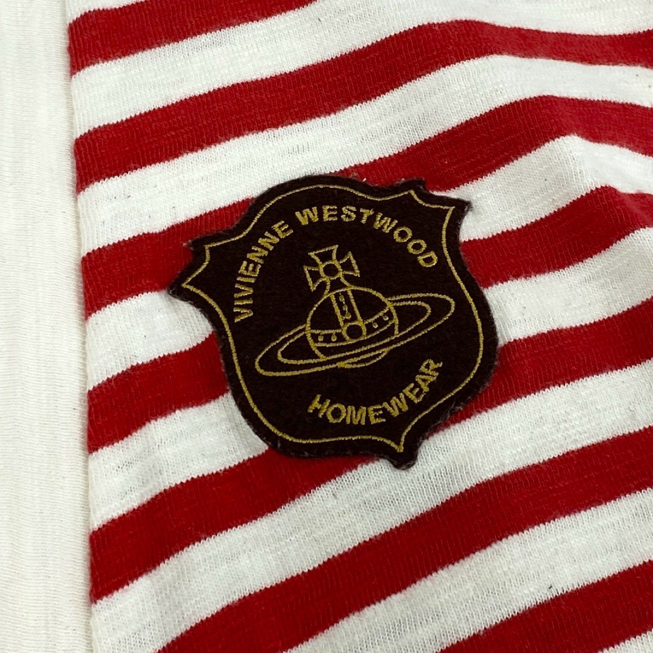 27F24 Vivienne Westwood ヴィヴィアンウエストウッド 長袖カーディガン ニット ボーダー コットンニット オーブ ワッペン メンズ 男性用 12161JO2 L レッド×ホワイト 綿100%
