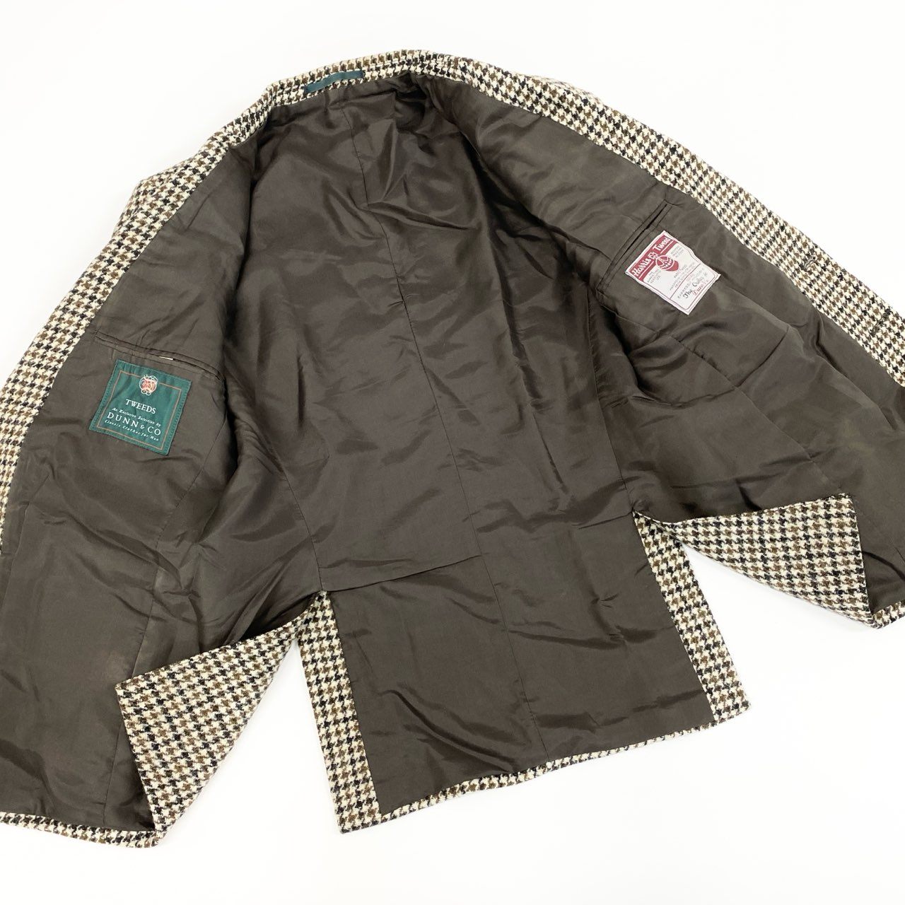 17e7 【英国製】DUNN&CO. HARRIS TWEED ハリスツイード 千鳥格子 クルミ釦 2B ツイードジャケット テーラードジャケット サイズS42 ベージュ系 メンズ 男性用