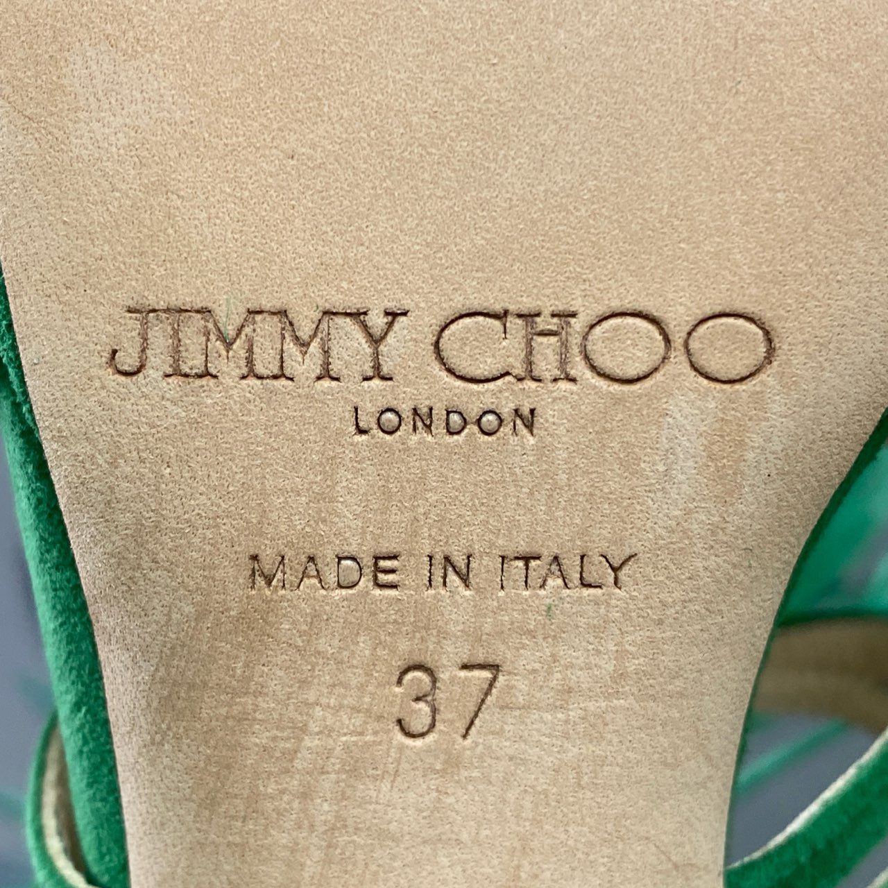 3c18 イタリア製 JIMMY CHOO ジミーチュウ ラインストーン ハイヒールサンダル パンプス シューズ フェザー 37 グリーン スエードレザー