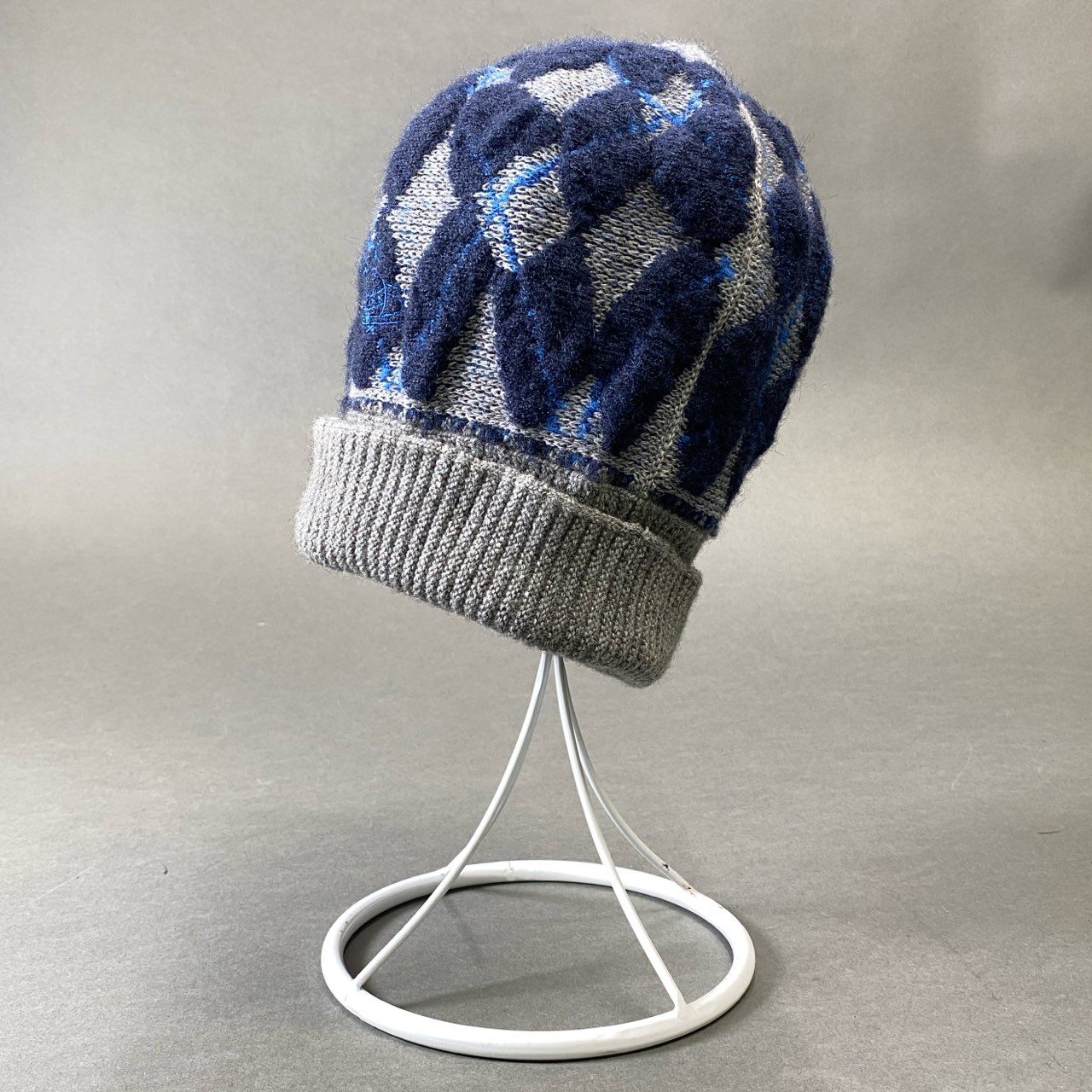 g29 Vivienne Westwood ヴィヴィアンウエストウッド オーブ刺繍 ニット帽 ビーニー アーガイル模様 ネイビー グレー メンズ 男性用k02i