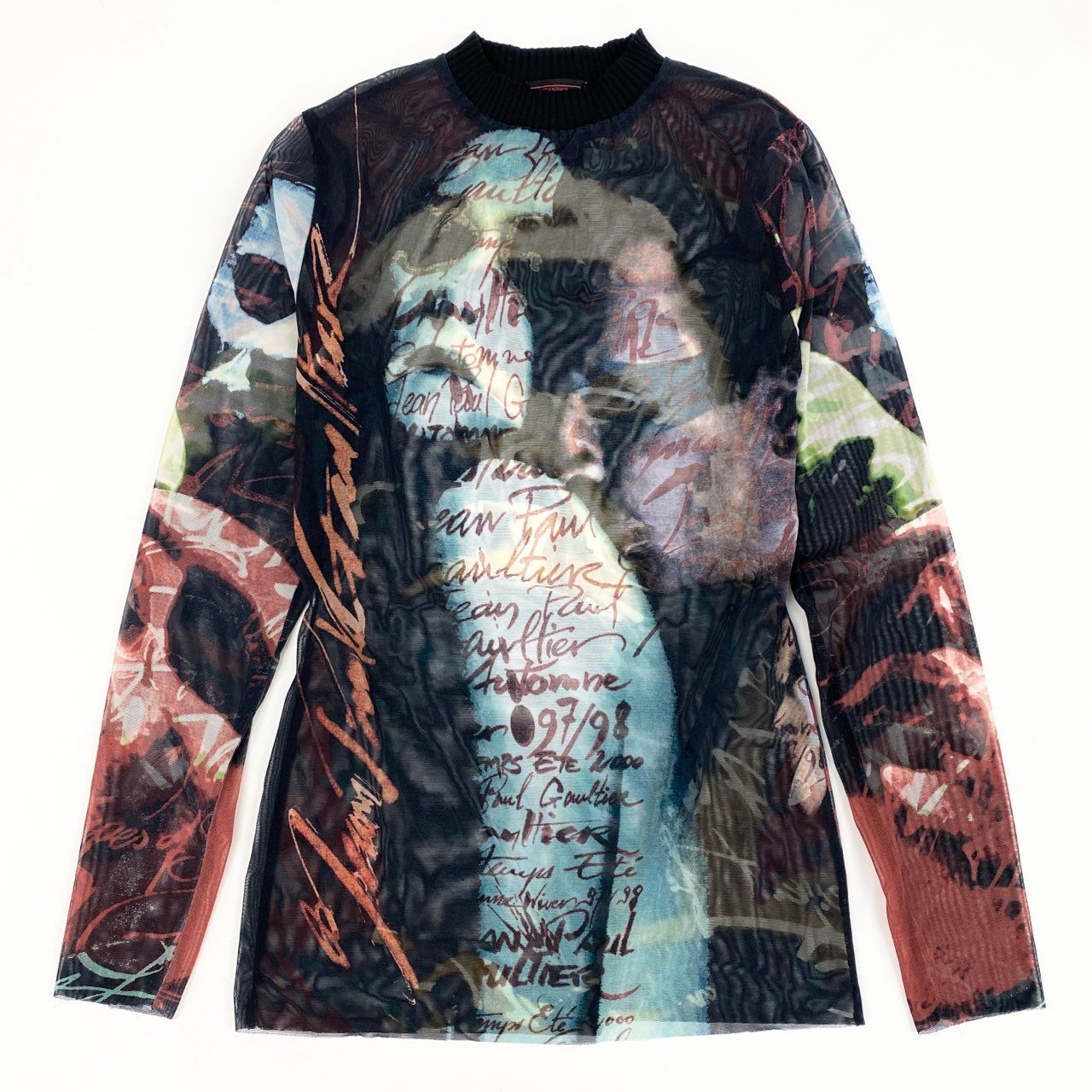 52d10 Jean Paul GAULTIER CLASSIQUE ジャンポールゴルチエ 98-99 パワーネット セカンドスキン 長袖Tシャツ カットソー トップス 90s アーカイブ サイズ40 マルチカラー レディース 日本製