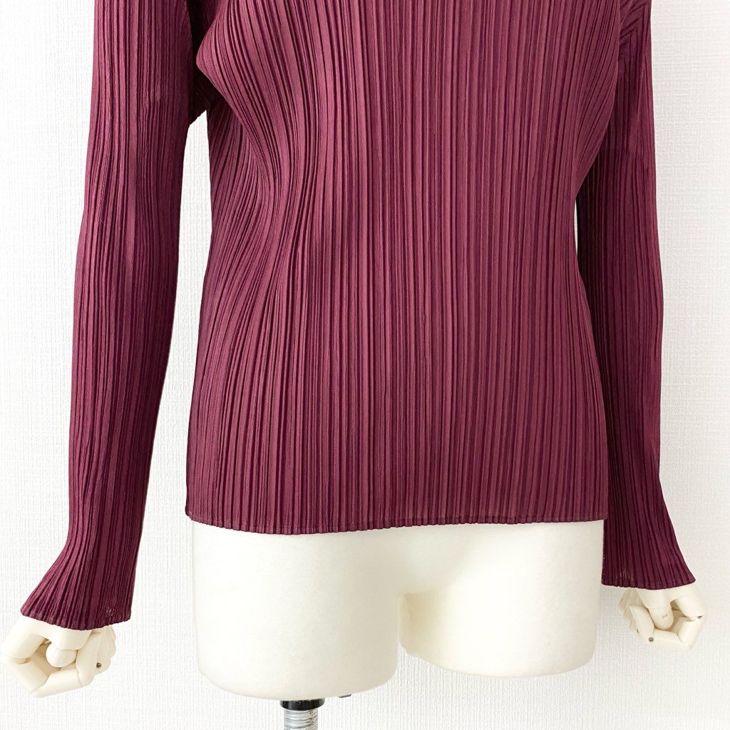 2d10 PLEATS PLEASE ISSEY MIYAKE プリーツプリーズ イッセイミヤケ 日本製 PP43-JK225 ハイネック 長袖プリーツカットソー ロングスリーブ トップス 4 ボルドー MADE IN JAPAN