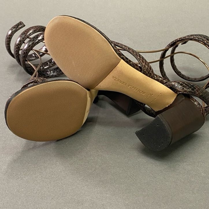 6l22 BOTTEGA VENETA ボッテガ ヴェネタ パイソンレザー スネークストラップサンダル 35 1/2 ブラウン Leather イタリア製 シューズ