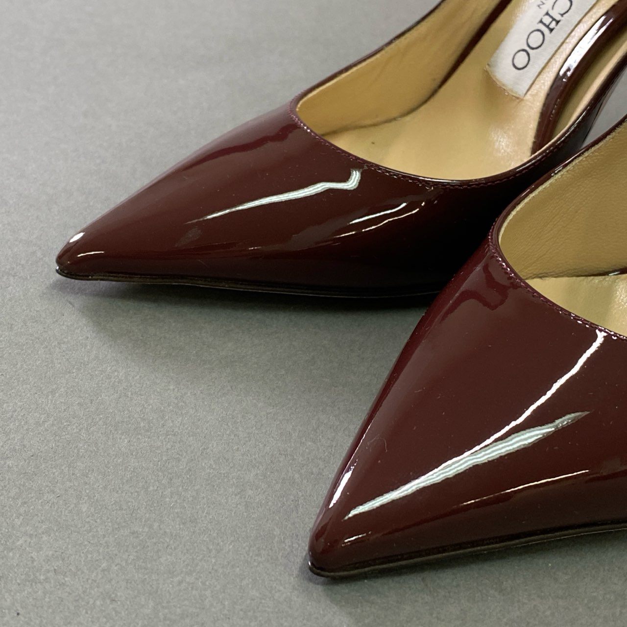 1d15 JIMMY CHOO ジミーチュウ ビング BING クリスタルビジューストラップ ミュール パンプス シューズ 34 ボルドー パテントレザー