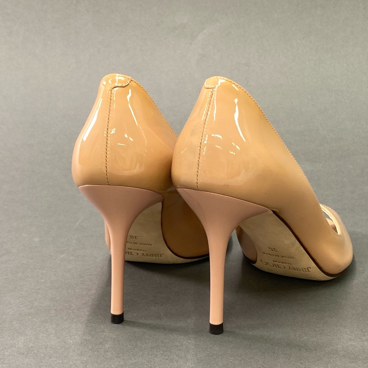 6a6 《美品》 JIMMY CHOO ジミーチュウ オープントゥ エナメルパンプス 36 ピンク パテントレザー イタリア製 シューズ 靴