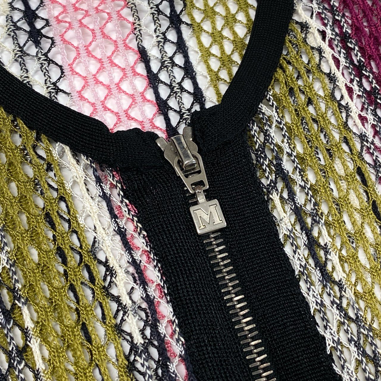 12f11 MISSONI ミッソーニ カギ編み ニットワンピース ジップアップ ロングカーディガン コート サイズ46 マルチカラー レディース