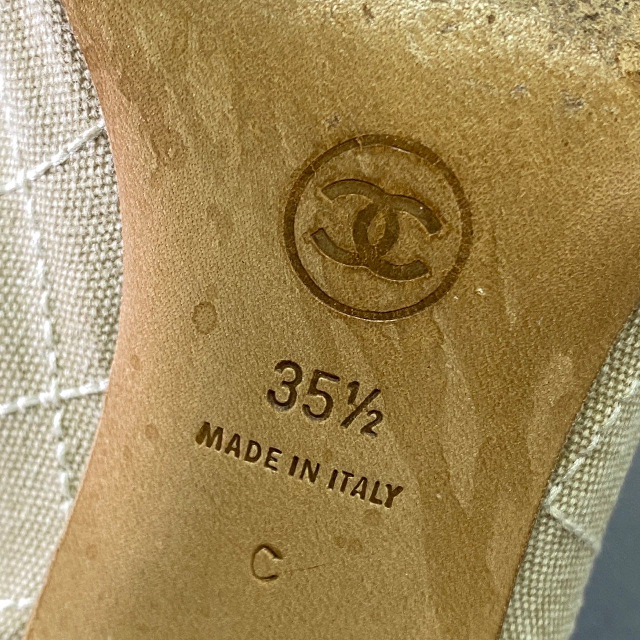 3l20 CHANEL シャネル ココマーク チョコバー ステッチパンプス 35 1/2 アイボリー イタリア製 シューズ 靴 箱付き