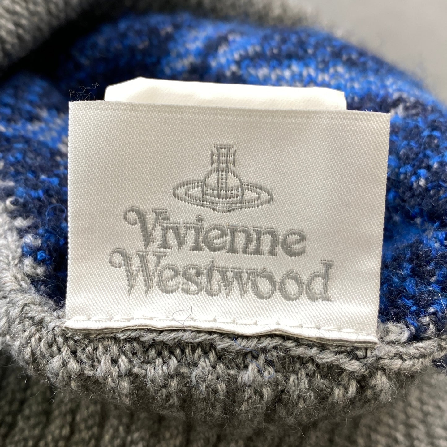 g29 Vivienne Westwood ヴィヴィアンウエストウッド オーブ刺繍 ニット帽 ビーニー アーガイル模様 ネイビー グレー メンズ 男性用k02i