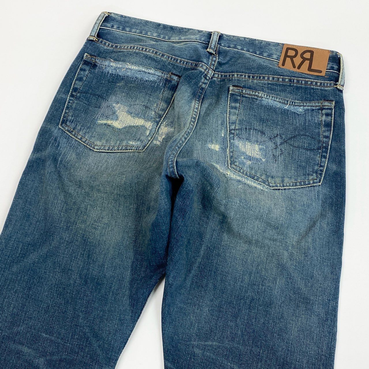 7i25 《美品》RRL ダブルアールエル デニムパンツ ダメージリペア加工 ジップフライ コットン RN41381 30×30 インディゴ メンズk02i