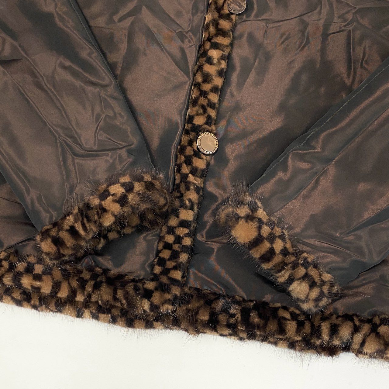 27k14《美品》 ミンクファー リバーシブルコート ブラウン 本毛皮 チェック柄 MINK FUR ダミエ 市松模様 ジャケット 軽量◎t18r