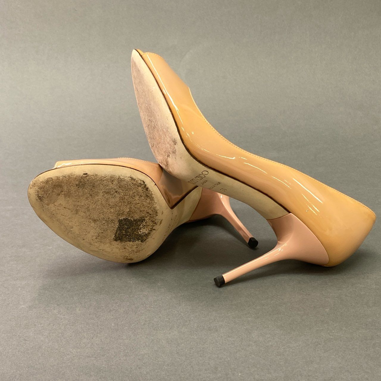 6a6 《美品》 JIMMY CHOO ジミーチュウ オープントゥ エナメルパンプス 36 ピンク パテントレザー イタリア製 シューズ 靴