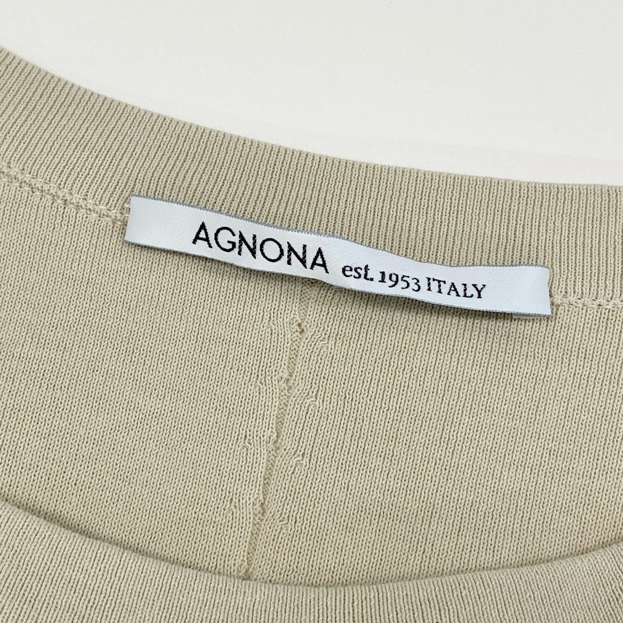 19g28 AGNONA アニオナ イタリア製 ニット切替 半袖シャツワンピース ドレス ロング丈 36 ホワイト ベージュ レディース