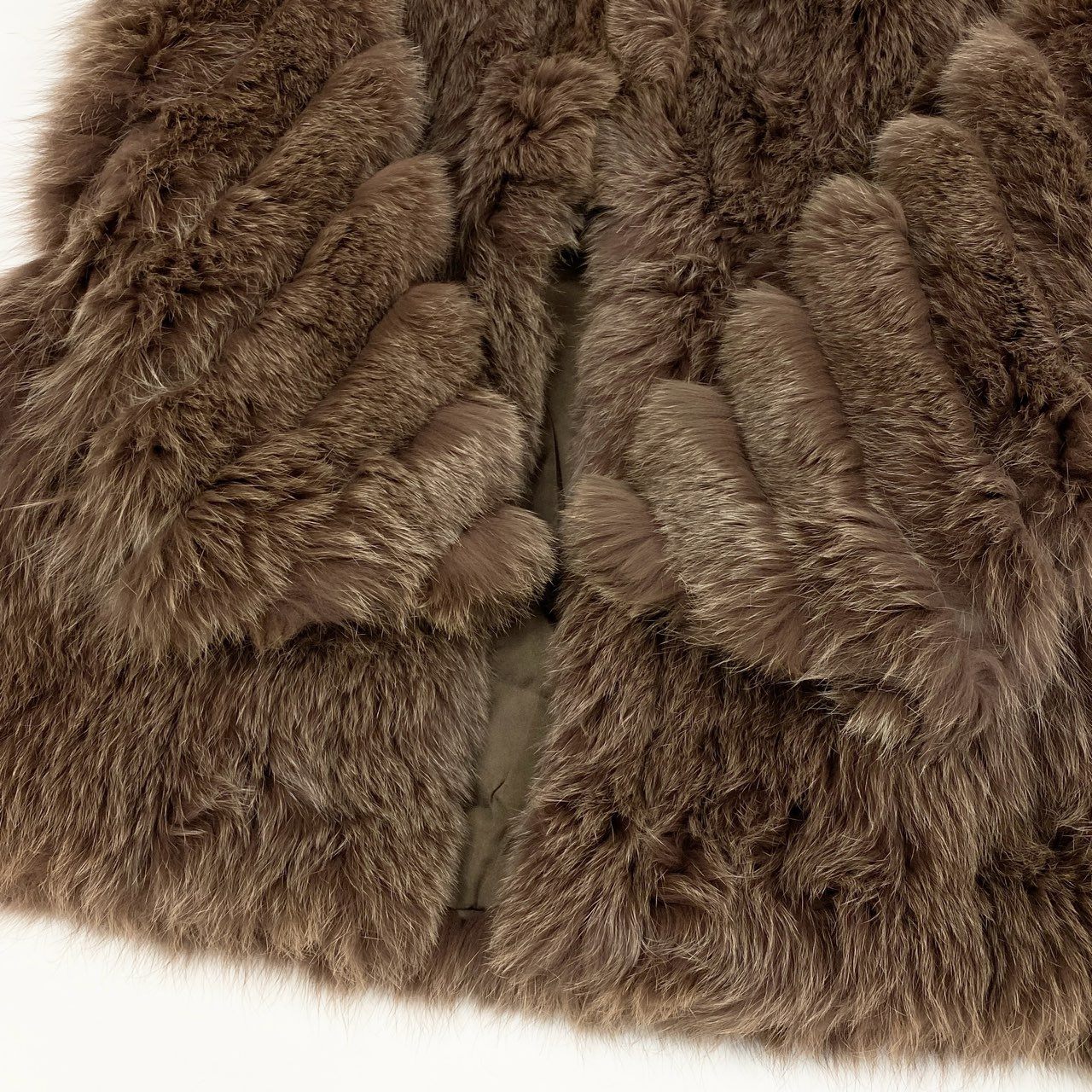 16a16 染め フォックスファーコート サイズF 茶系 本毛皮 Dyed Fox Fur Coat ポケット有t18r