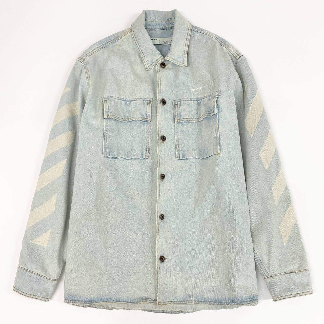 27a17 OFF-WHITE オフホワイト Diag Oversize Denim Shirt ダメージ加工 ロゴ オーバーサイズ デニム シャツ ジャケット OMYD017R20386018 M インディゴ デニム